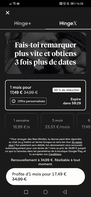 L'offre promotionnelle de -50% sur Hinge X