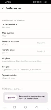 Les préférences de recherche dans Hinge