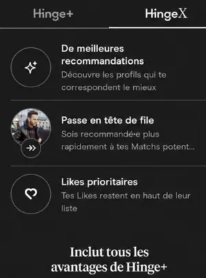 Hinge X : les fonctionnalité