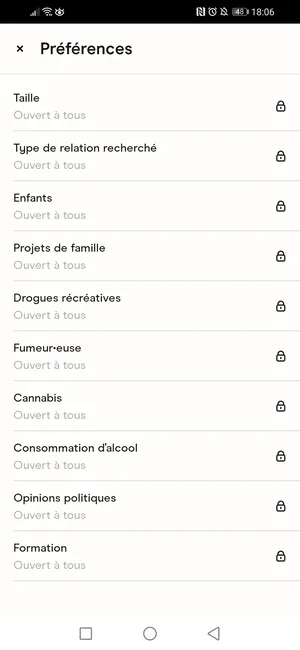 Accéder aux préférences avancées de la recherche sur Hinge