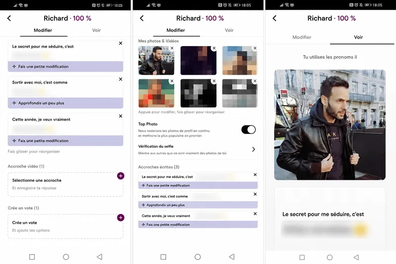 Modifier et prévisualiser son profil Hinge