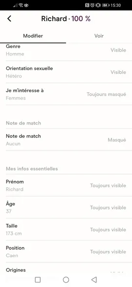 Comment activer ou désactiver la Note de Match Hinge ?