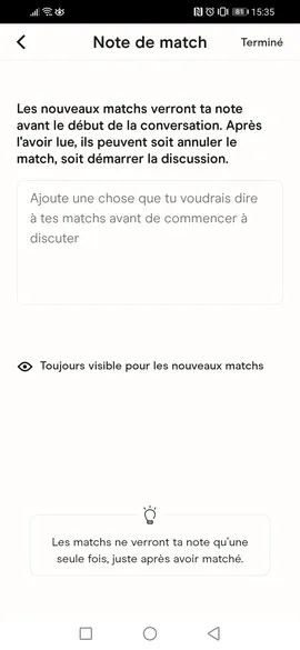 Rédiger la note de Match sur Hinge