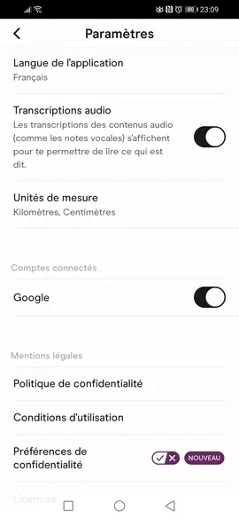 Activer la transcription audio Hinge