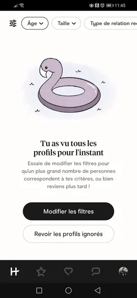 Revoir les profils ignorés sur Hinge pour retrouver quelqu'un