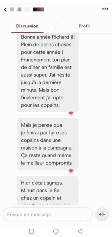 Liker un message dans la messagerie de Hinge