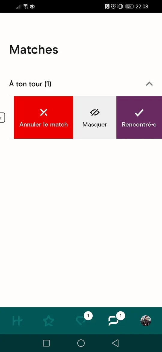 Raccourcis dans la messagerie de Hinge