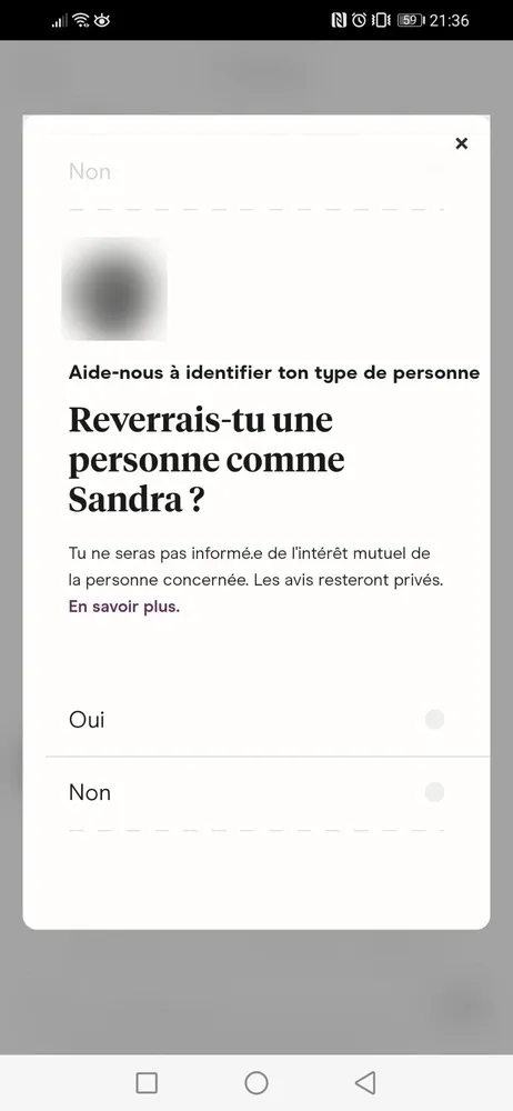 Option rencontré dans la messagerie de Hinge : reverrais-tu ce type de personne