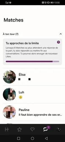 Limite de 8 conversations simultanées sur Hinge