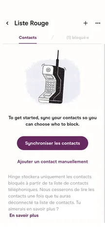 Lite rouge sur Hinge pour bloquer des contcts
