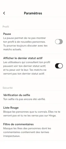 L'option "Pause" pour masquer son profil dans Hinge