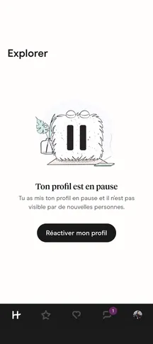 Profil en pause sur Hinge : impossible de voir les profils et les liker