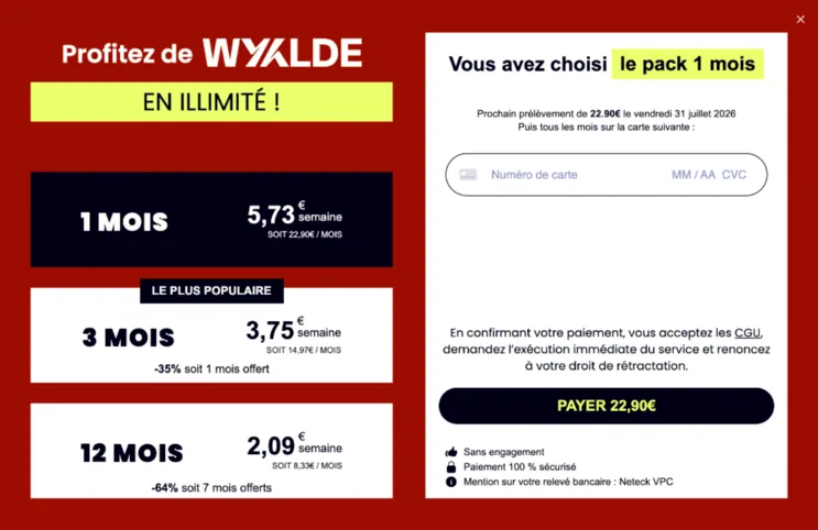 Prix et trifs de l'abonnement Wyylde