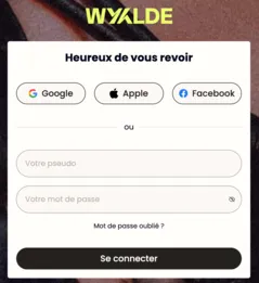 Wyylde : se connecter à son compte avec Google, Apple, Facebook ou email et mot de passe