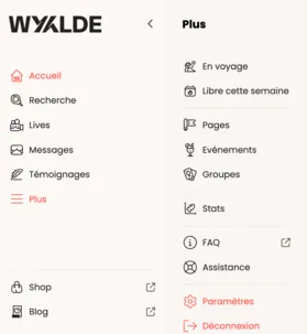 Wyylde : supprimer son compte dans "Plus" et "Paramètres"