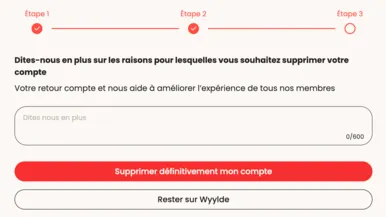 Supprimer définitivement son compte Wyylde