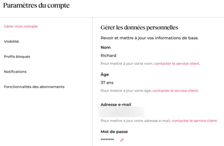 Gérer les données personnelles dans les paramètres de mon compte Disons Demain