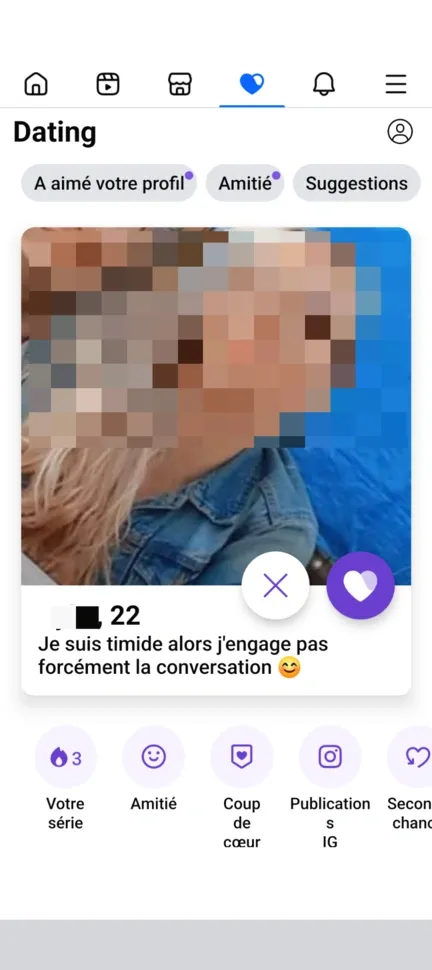 Facebook Rencontre : la page d'accueil du compte