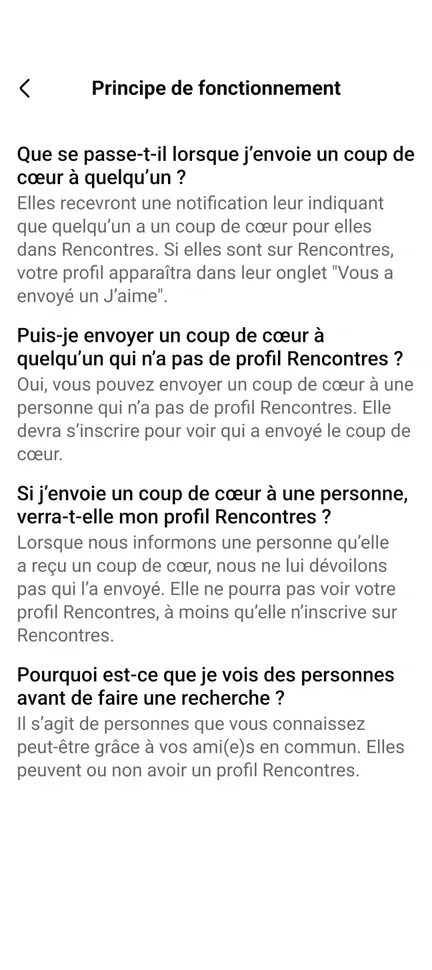 Principe de fonctionnement des coups de coeur secret sur Facebook Rencontre