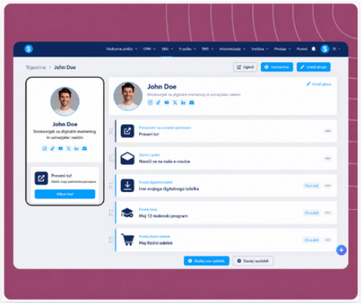 systeme.io creator store page example showing products and bio link layout