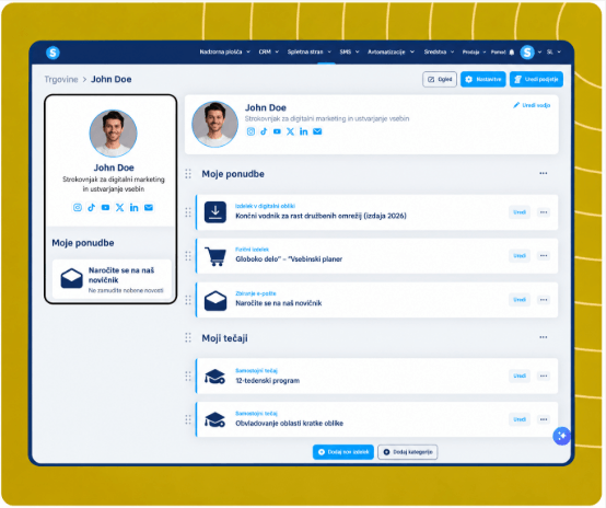 systeme.io creator store page showcasing digital products, newsletter, and online courses