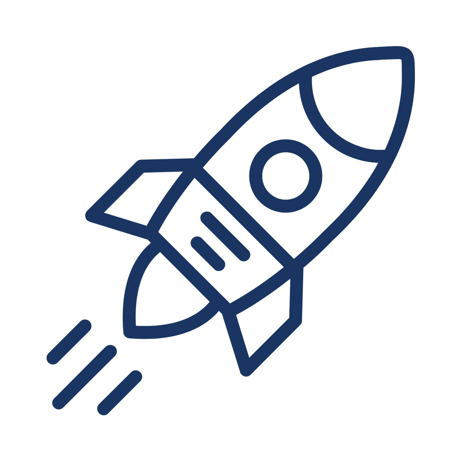 Rocket icon representing the Launch phase of the LEAD framework, where outcomes are defined across the social value chain