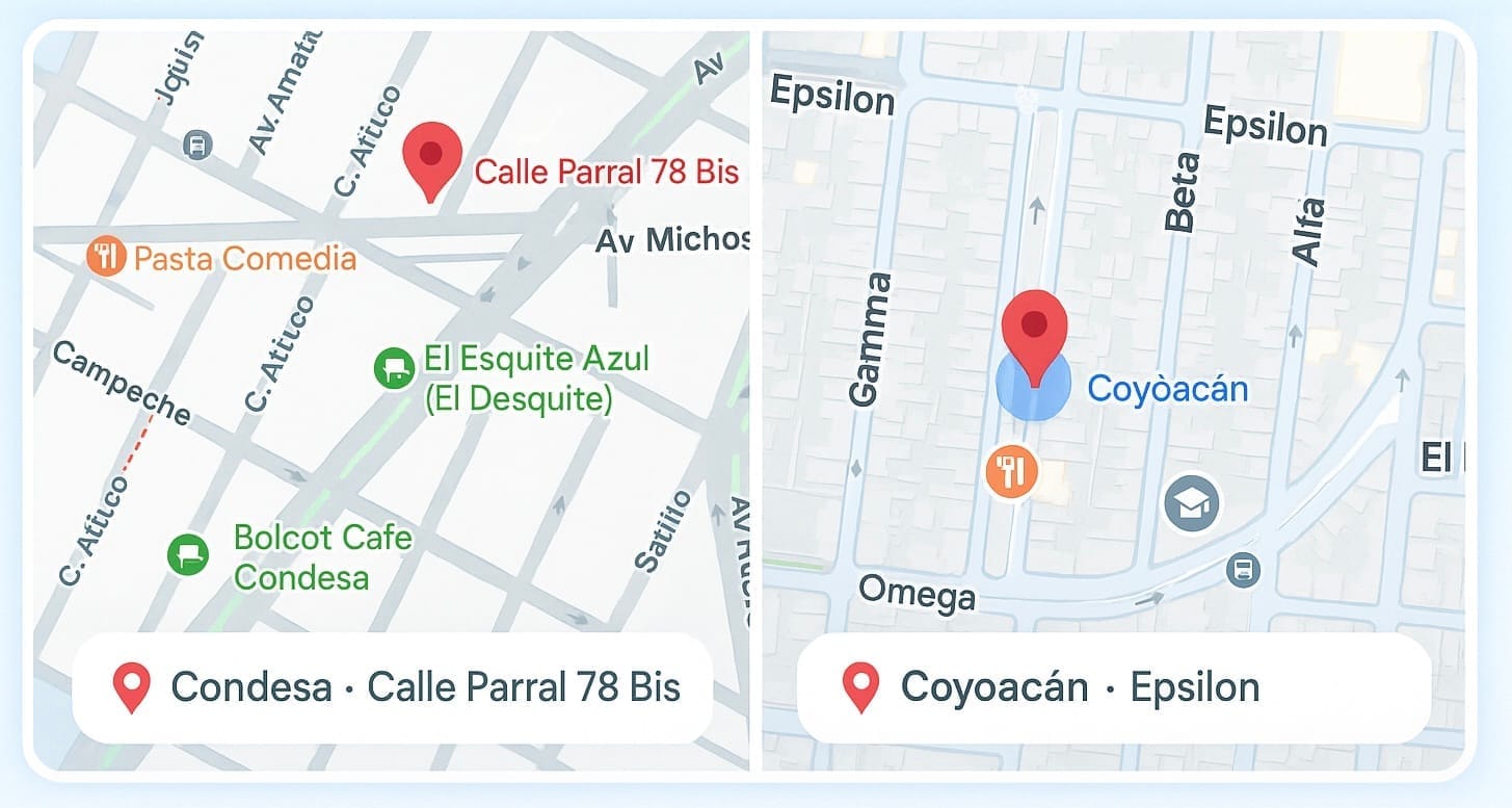 Mapa de sedes FLITS: Condesa (Calle Parral 78 Bis) y Coyoacán (Ayuntamiento)