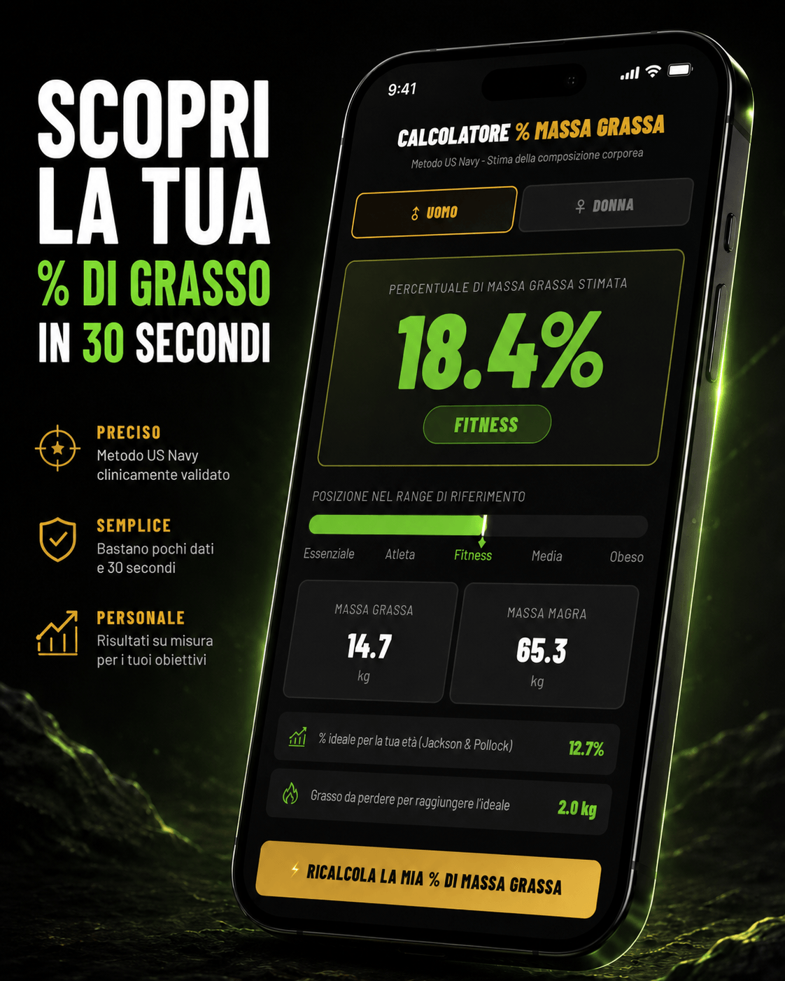 STIMA GRASSO - Calcolatore Stima Grasso Corporeo
