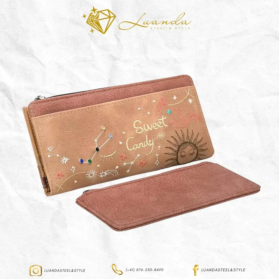 Portefeuille Sweet Candy rose saumon avec design constellation – Style doux et féminin, parfait pour les amateurs de fantaisie