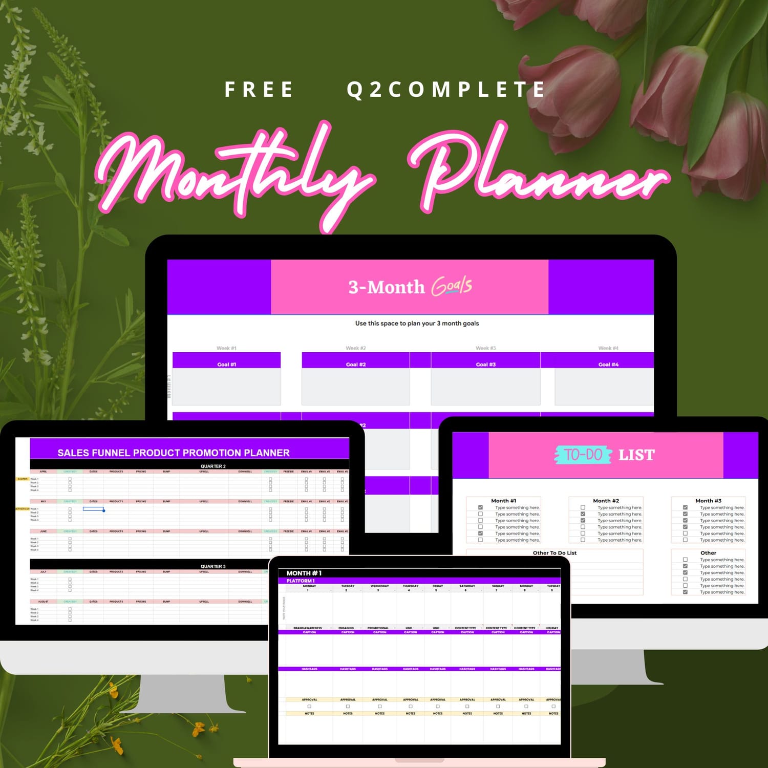 Q2 3-Month Sales Planner Mockup