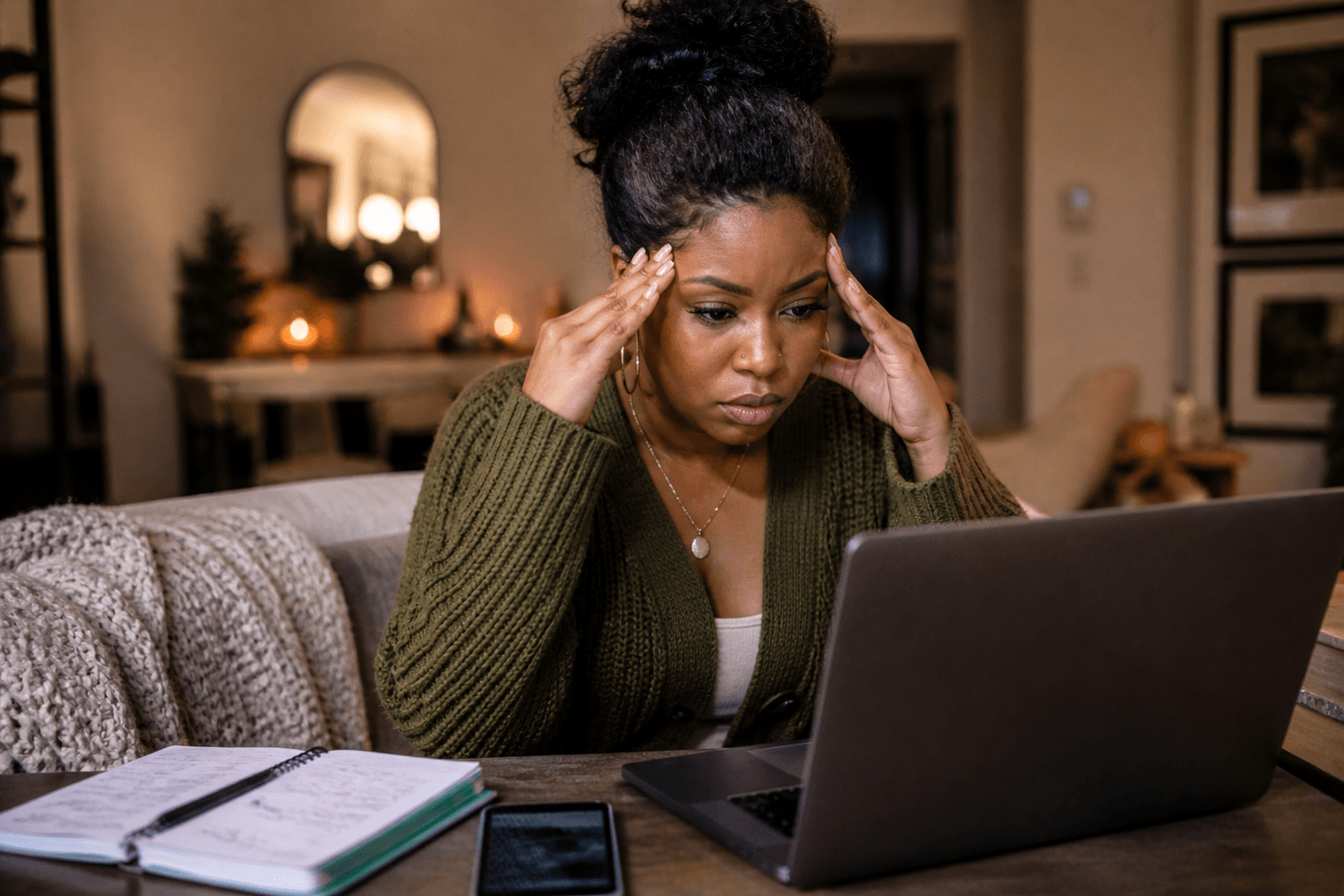 Woman frustrated at phone — random sales