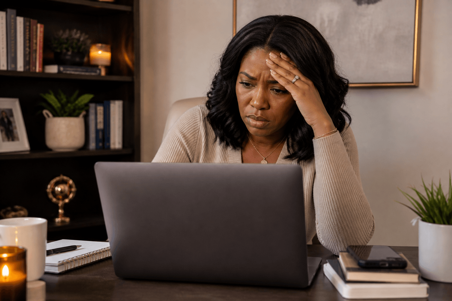 Woman waiting for a sale — no funnel