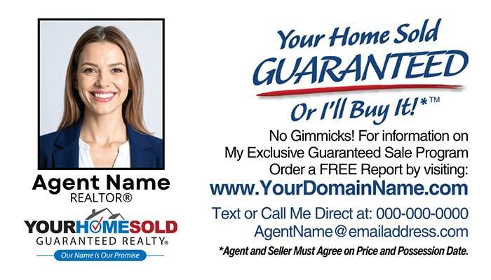 Your Home Sold Guaranteed Realty business card Team Leader front design #01