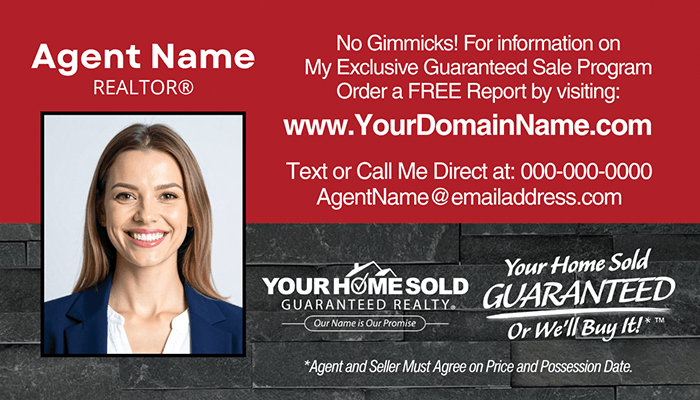 Your Home Sold Guaranteed Realty business card Team Leader front design #03
