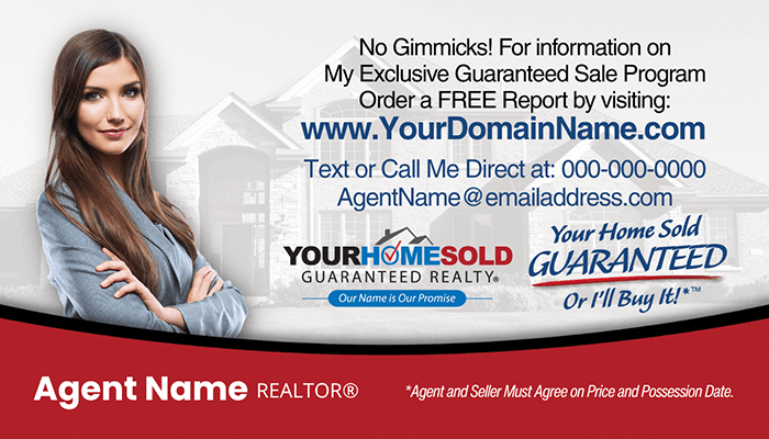 Your Home Sold Guaranteed Realty business card Team Leader front design #01