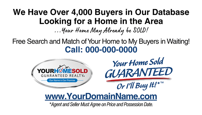 Your Home Sold Guaranteed Realty business card Solopreneur front design #01