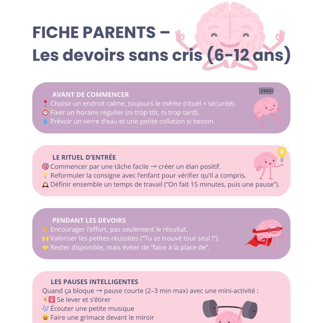 FICHE PARENTS: Les devoirs sans cris (6-12 ans)