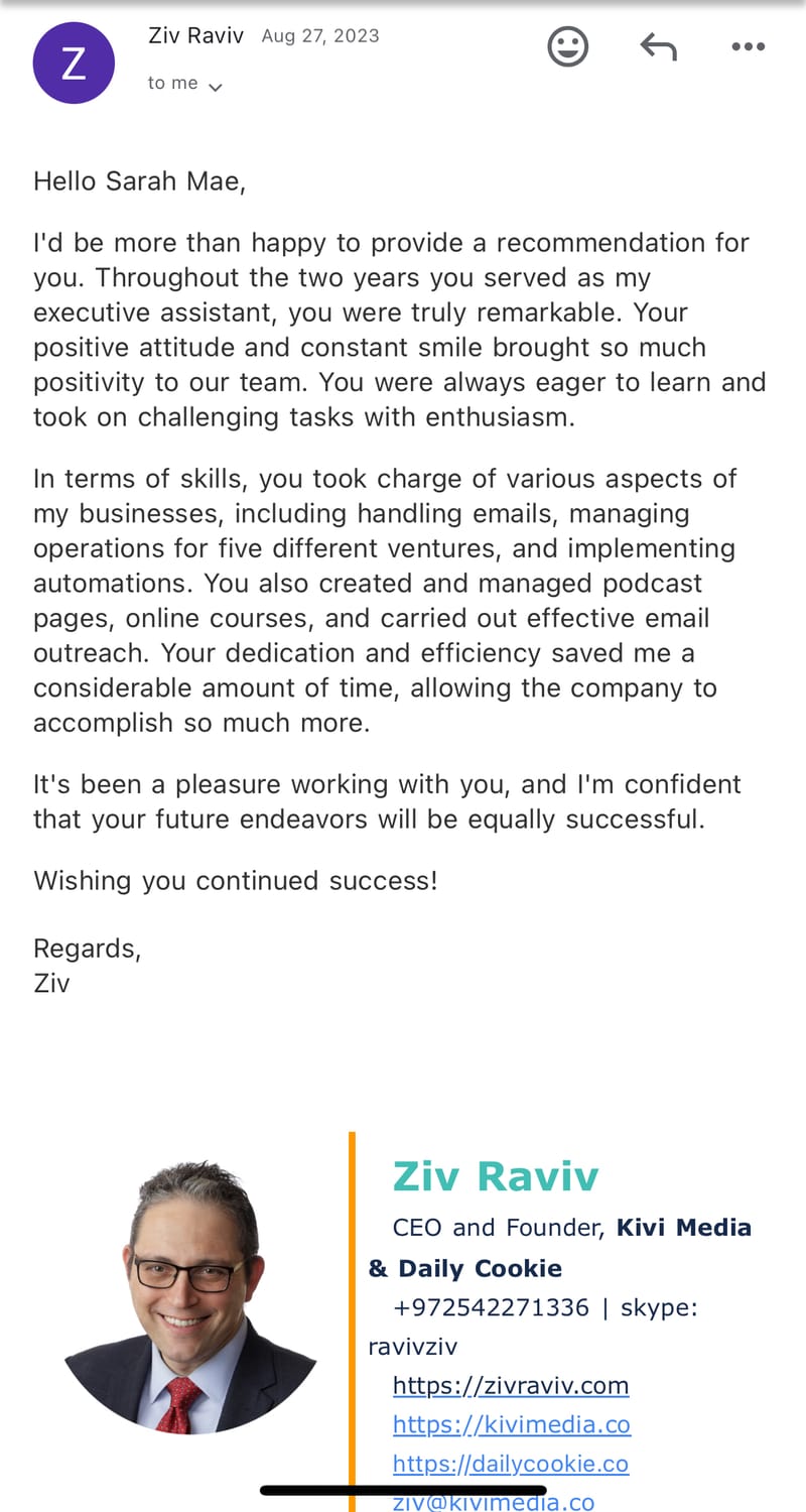 Testimonial from Ziv
