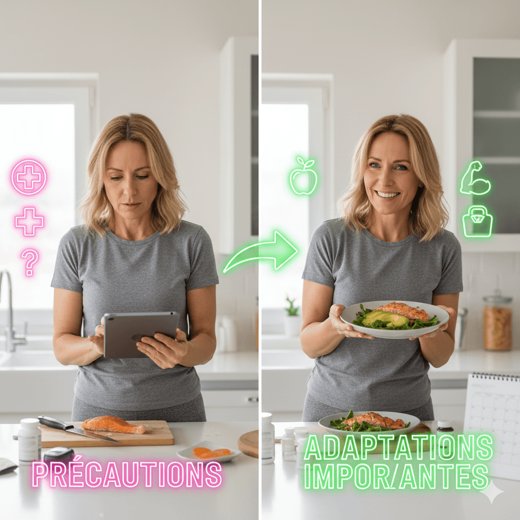 crée une image réaliste pour illustrer cette phrase. Ne mets pas de texte : Régime cétogène à la ménopause : précautions et adaptations importantes