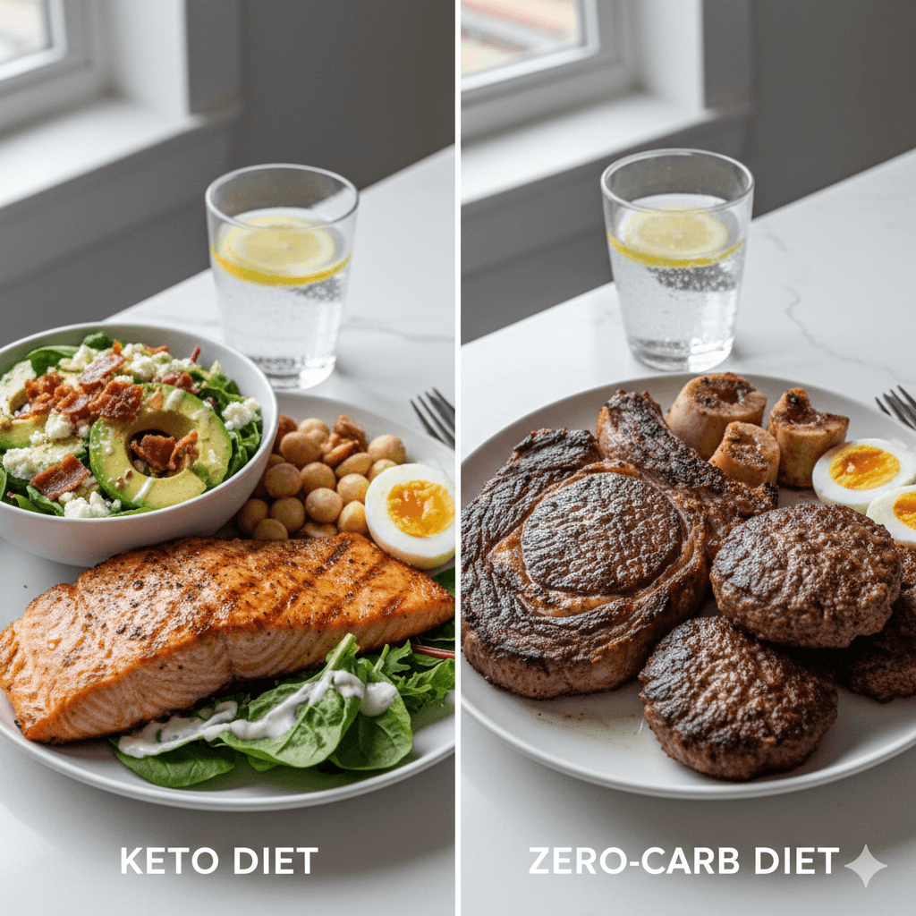 assiette montrant Différence majeure entre le keto et le régime zéro glucide