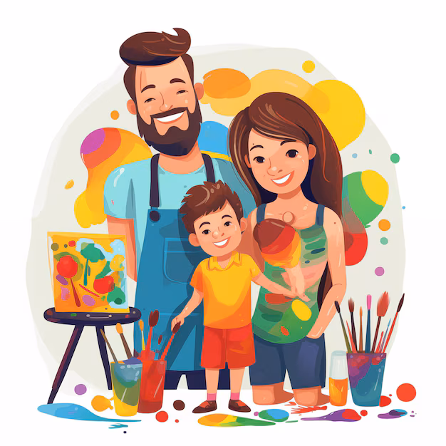Familia pintando juntos