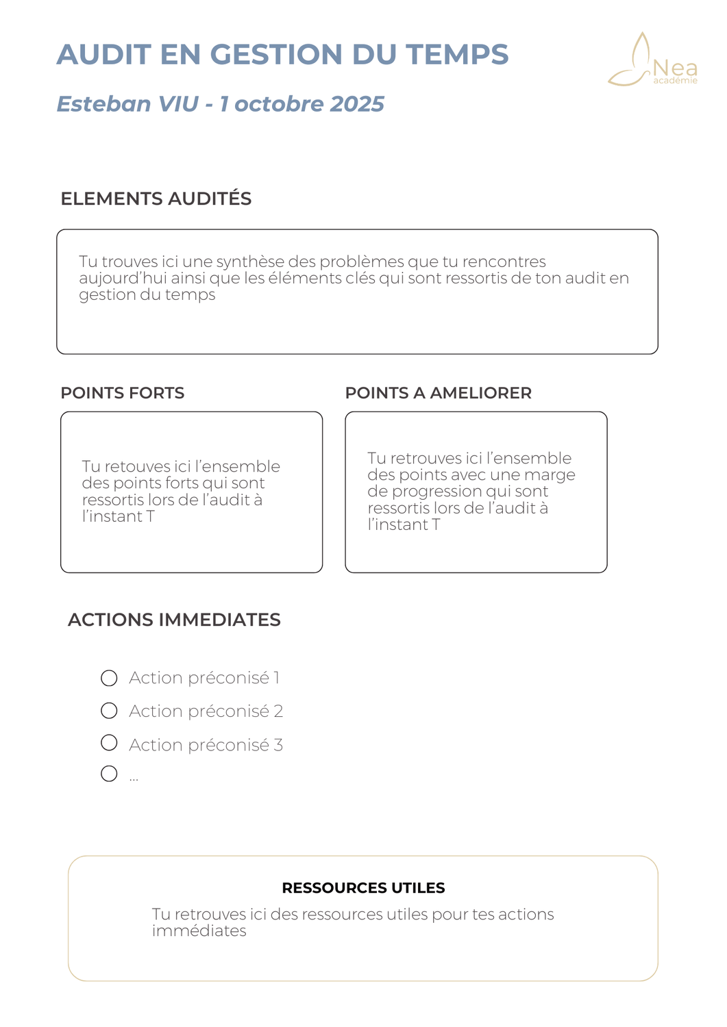 Modèle Audit Gestion Temps NEA Académie
