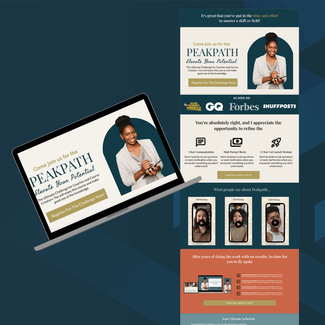 High-converting sales funnel design by professional funnel builder, featuring persuasive copy, CTA buttons, and testimonials - built with Kartra