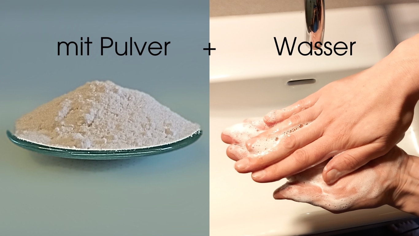 Sölve go-wash Pulver wird mit Wasser aktiviert