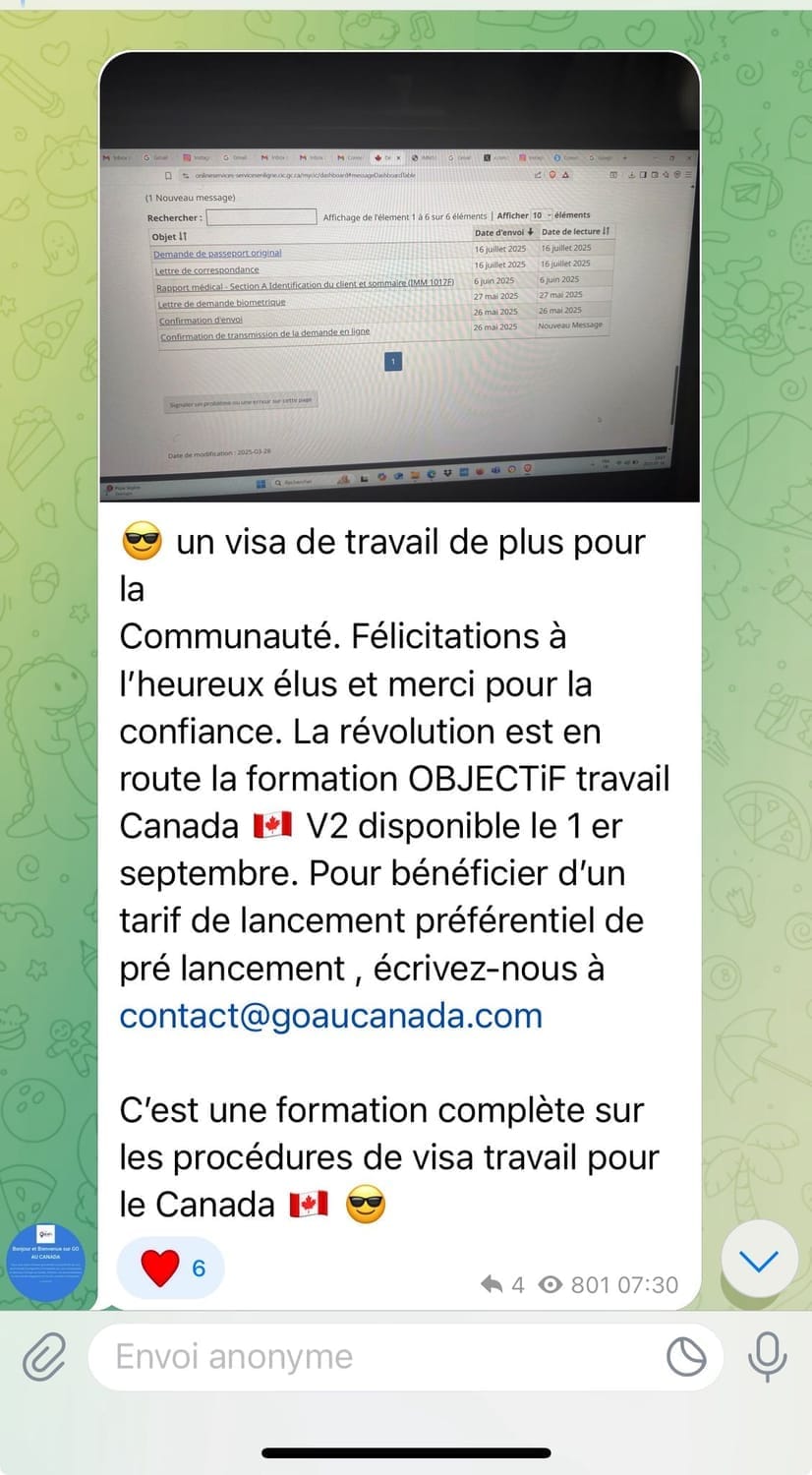 Message de candidature retenue