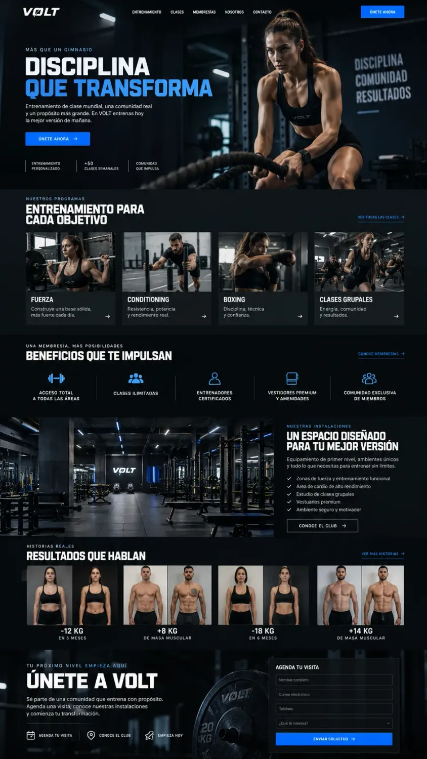 Ejemplo de página web para un negocio fitness creada con Web Max