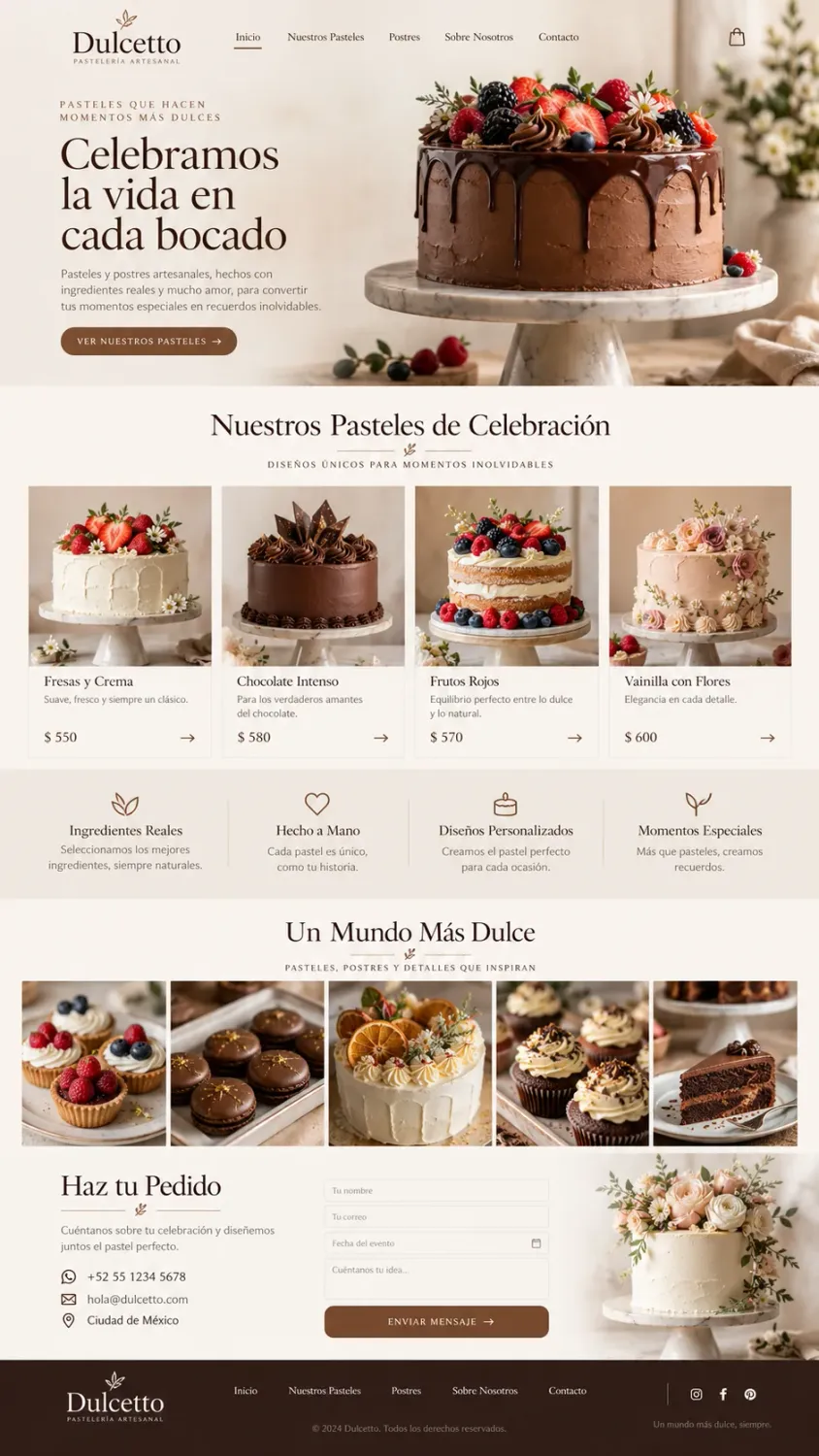 Ejemplo creado con Nova para un negocio de repostería