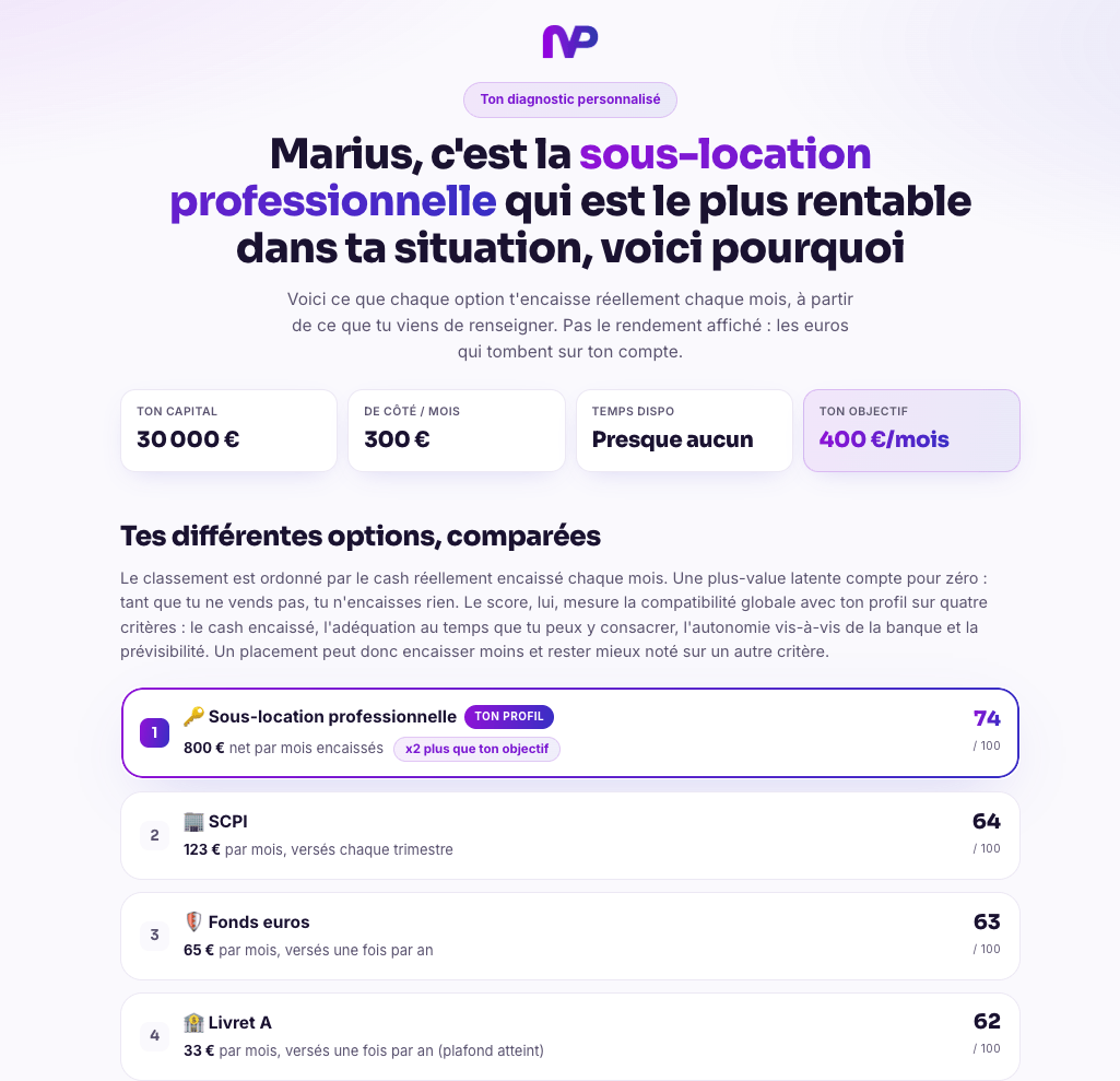Aperçu du simulateur d'investissement NestMe