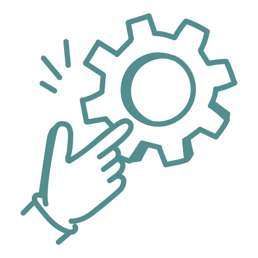 "Icone de main qui pointe le doigt sur un engrenage"
