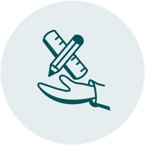 alt="Icône de main tenant une règle et un crayon à papier"